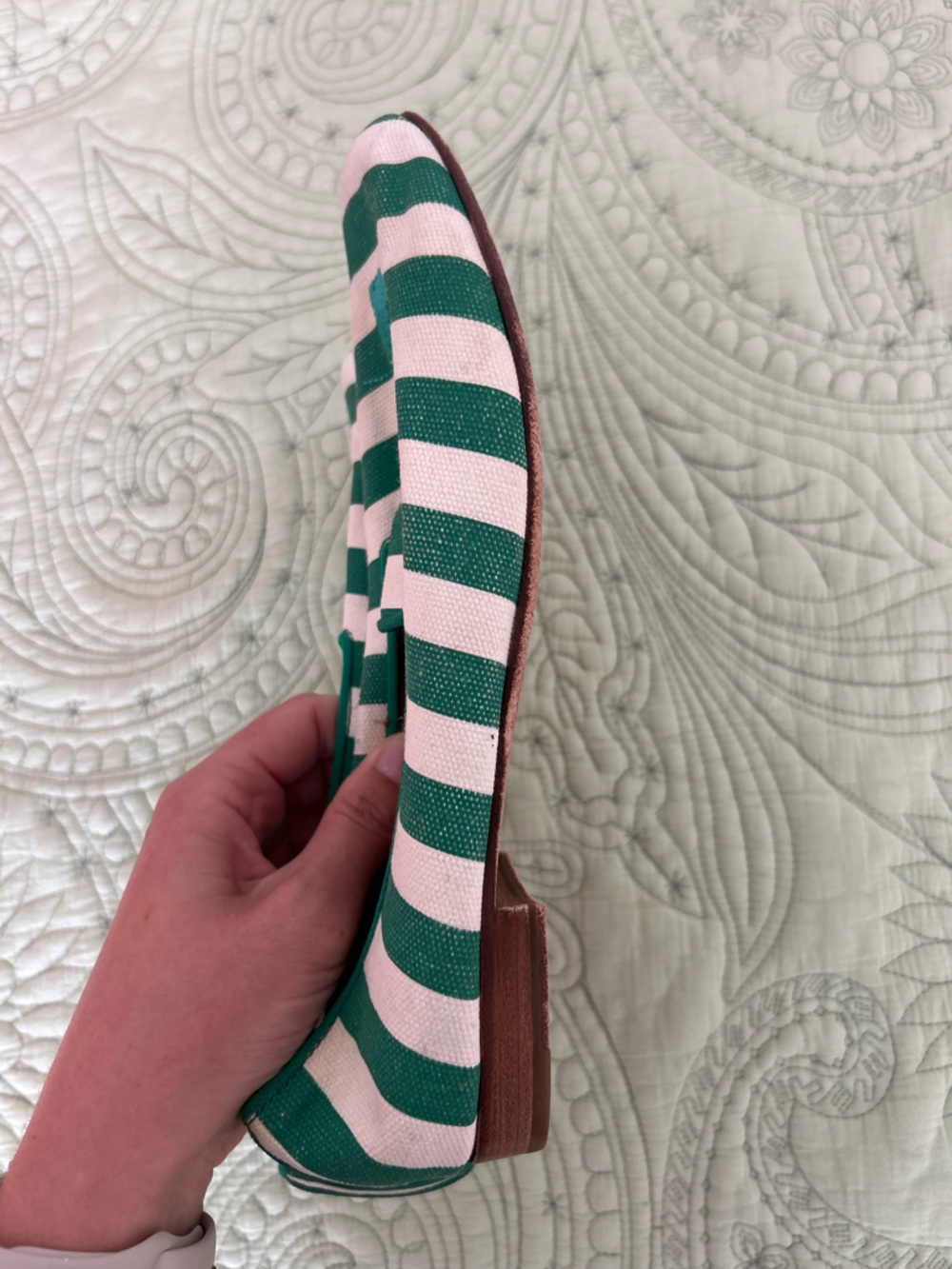 Coach Green and White Striped Canvas and leather Loafers lobster Embroidery - Picture 7 of 10